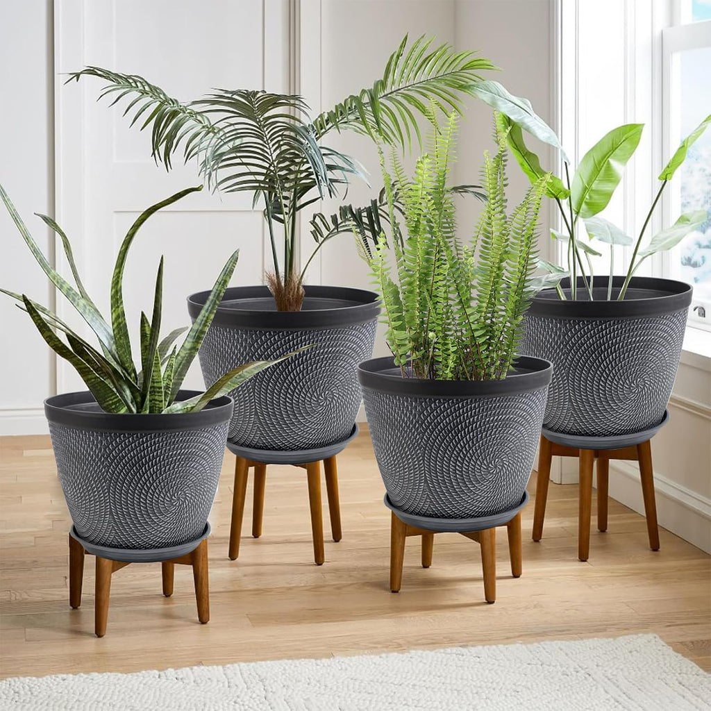 Quarut 4 Pack 15 Inch Large Planter Pot for Plants Outdoor Indoor, Plastic Flower Pots with Drainage Hole & Saucer