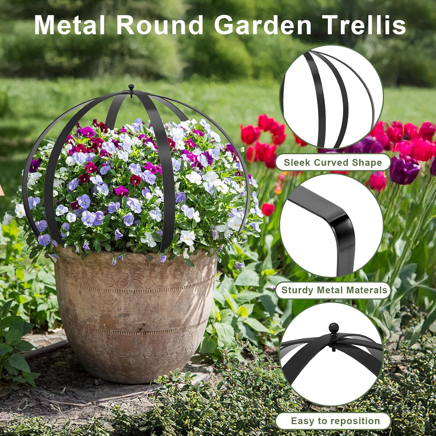 Metal Circle Trellis, Garden Sculpture Globe Topiary for Climbing Plants Outdoor Potted Round Planter Trellis Black