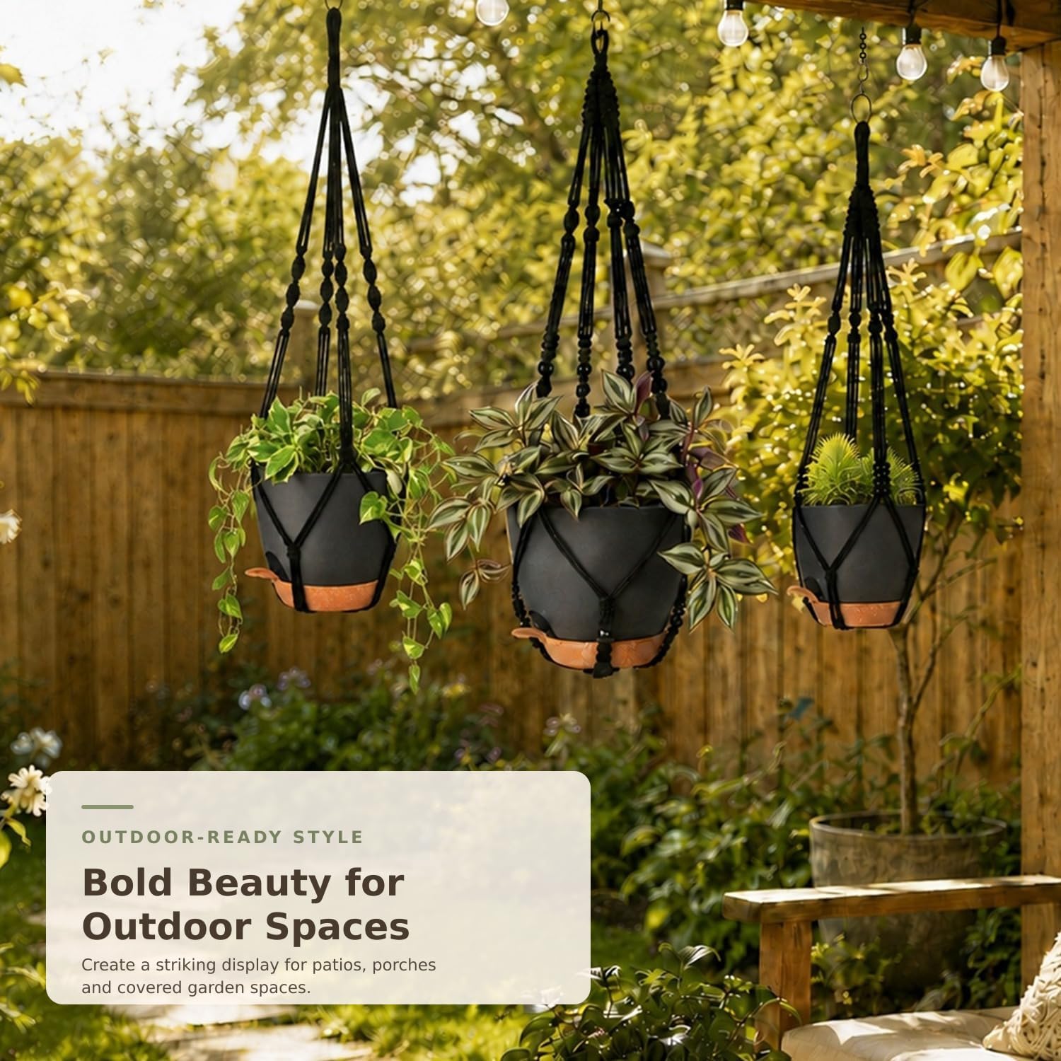 Bouqlife 3 Pack Self Watering Hanging Planters Macrame Plant Hangers with Indoor Flower Pots, 3 Different Size Hanging