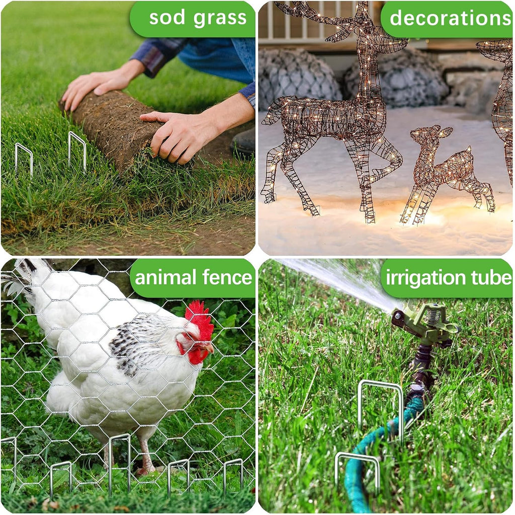200 Pack Landscape Staples 4 Inch 12 Gauge Garden Stakes Galvanized Garden Staples Ground Pins Anti-Rust Ground Stakes