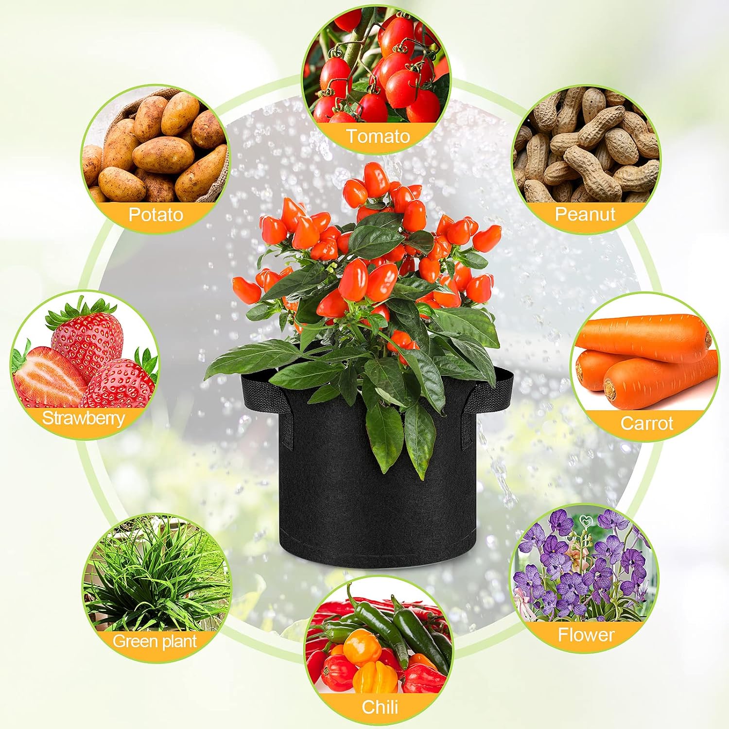 Nuanchu 36 Packs Grow Bags Bulk Aeration Fabric Pot with Handles Thickened Nonwoven Garden Bags to Healthy Root Growth