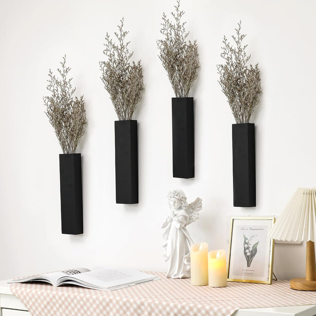 Wooden Wall Planter 4 Pack, Black Wood Wall Vase for Indoor Plants | Tall wood wall decor, wooden wall planter, wall