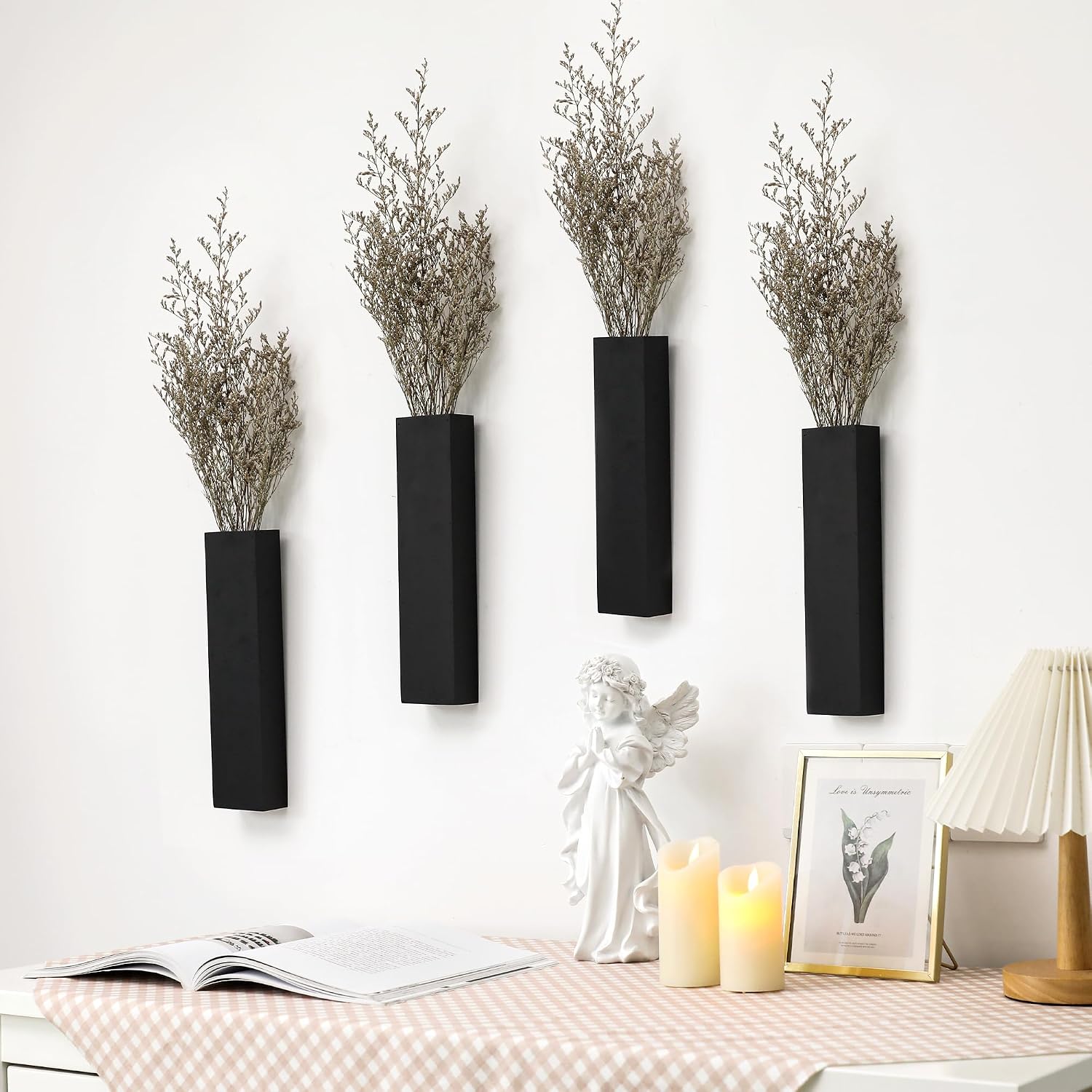 Wooden Wall Planter 4 Pack, Black Wood Wall Vase for Indoor Plants | Tall wood wall decor, wooden wall planter, wall