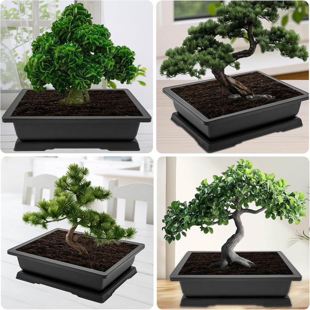 GROWNEER Large Bonsai Training Pots 3 Packs 14 Inch with Drainage Humidity Trays & Repotting Mat, Bonsai Tree Pot