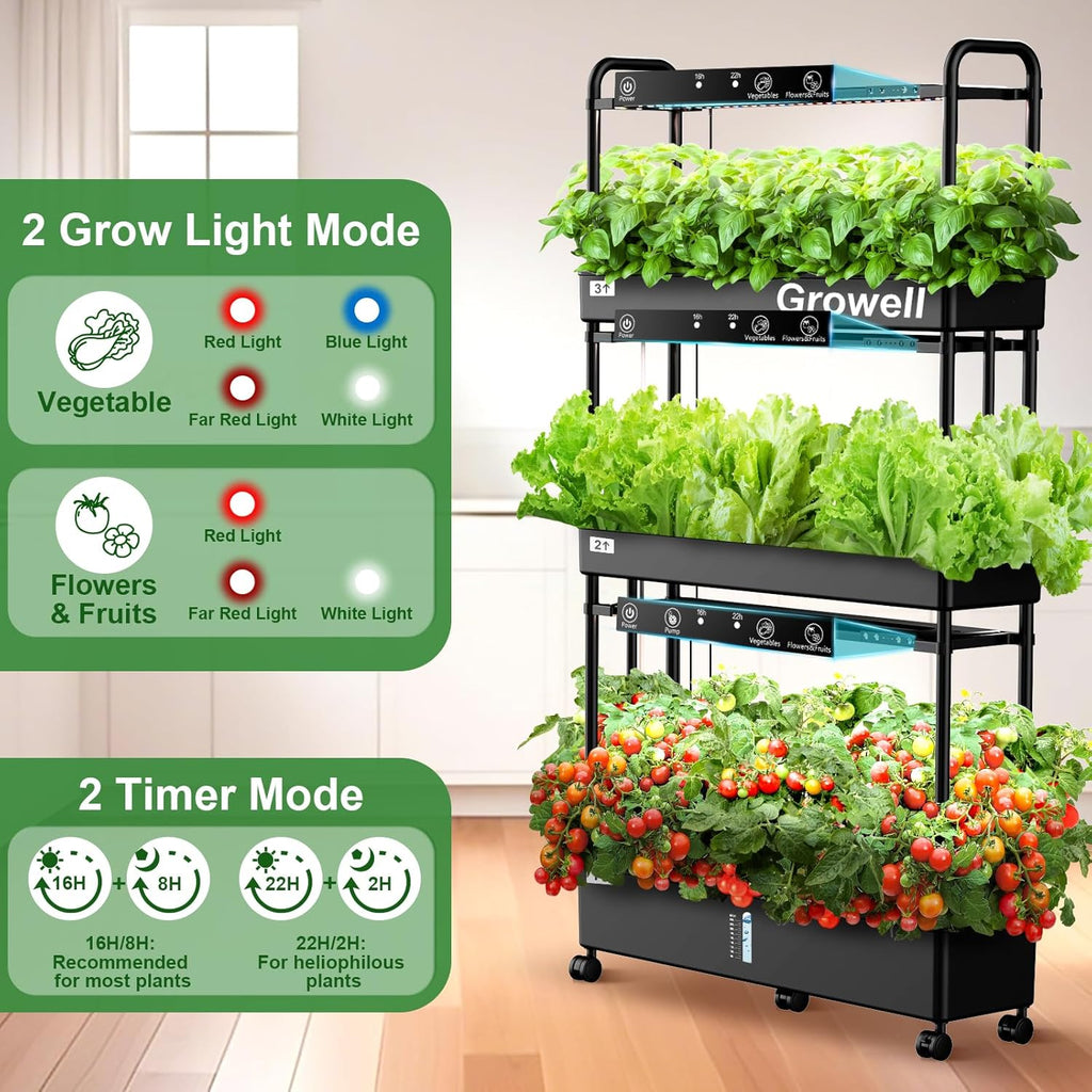 Growell Large Hydroponics Growing System Kit, 90 Pods Vertical Hydroponic Garden with 2 Light Modes Grow Light, Auto