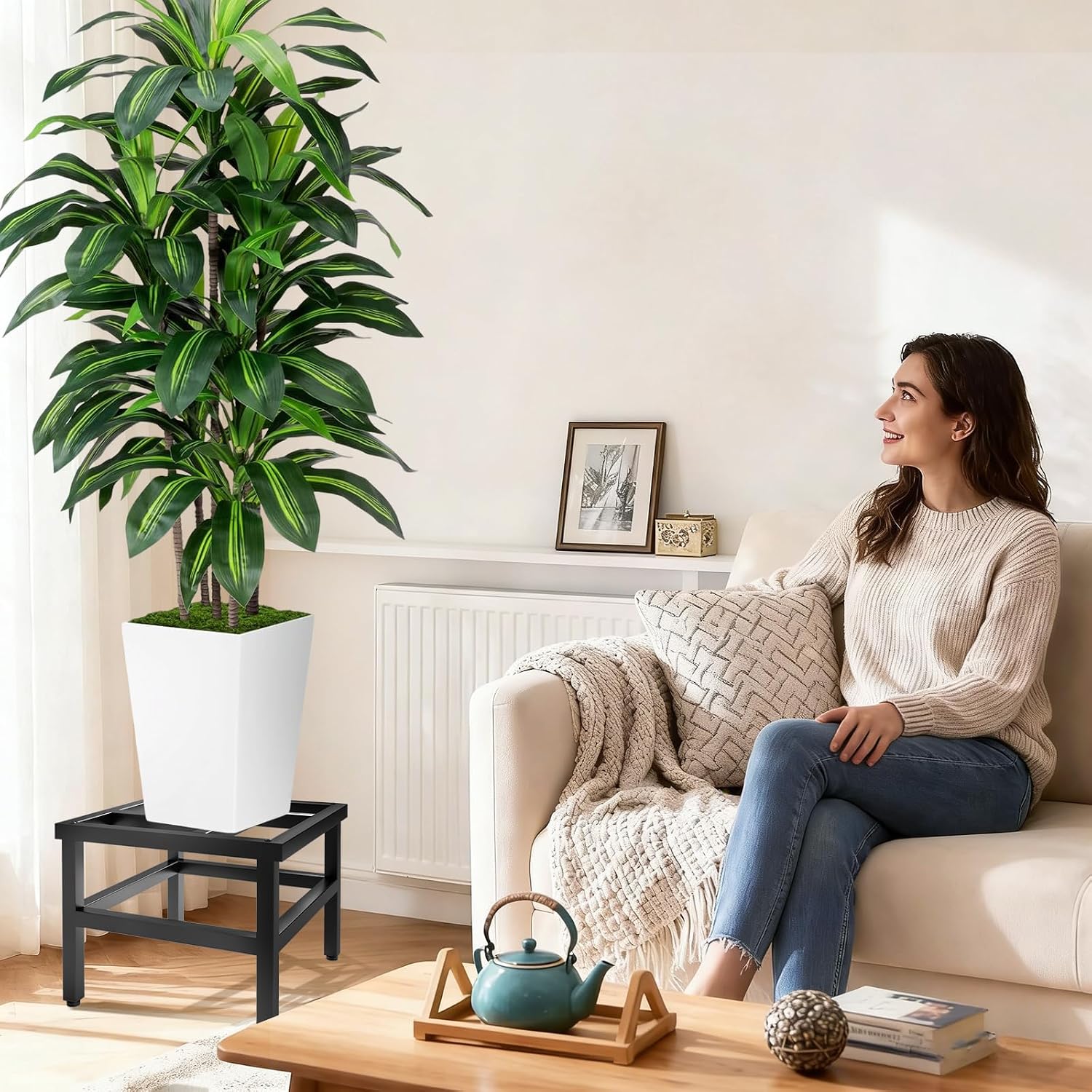 Plant Stand Indoor Outdoor, Heavy Duty Plant Stands Riser Metal Pedestal Stand for 12 Inch Flower Pot, Wrought Iron
