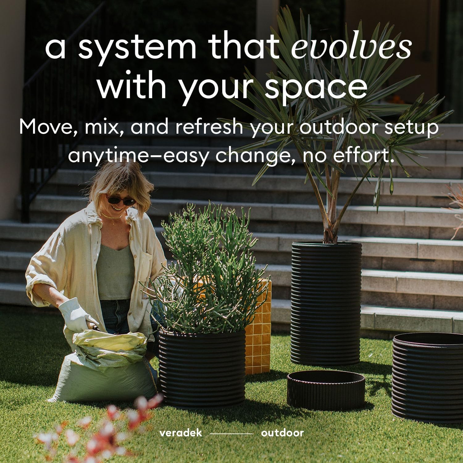 Veradek Mod Series Short Planter - Round Outdoor Planter | Made From a Durable Plastic-Stone Composite With Pre-Drilled