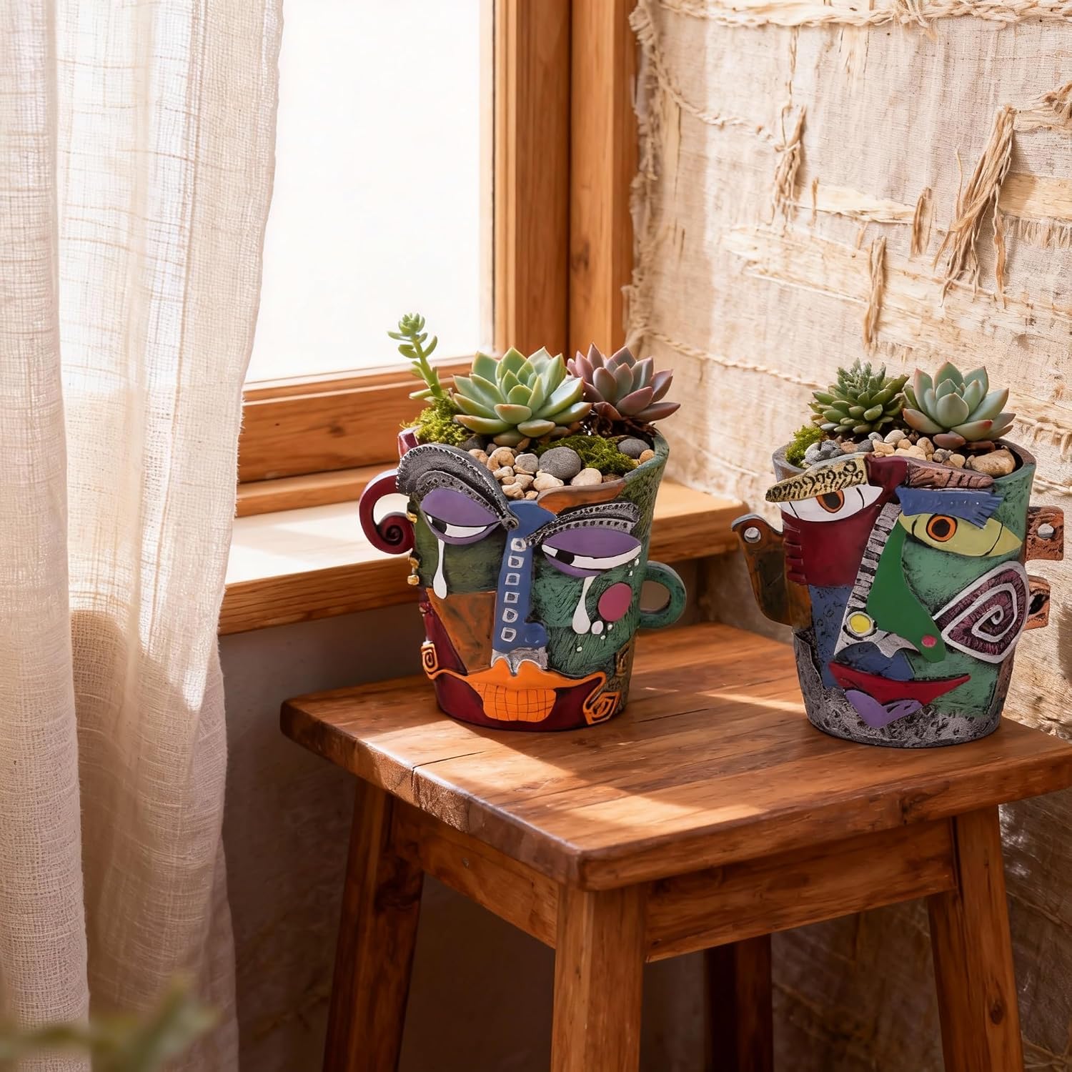 Mini Face Planters 3PC Set – Unique Resin Art Flower Pots for Succulents, Cacti & Small Plants – Decorative Funny Plant