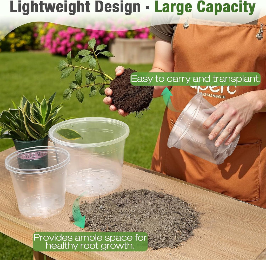 7/8/10 Inch Large Clear Nursery Pots with Drainage, 9 Pack Plastic Pots for Plants, Clear Plant Seedling Pots for