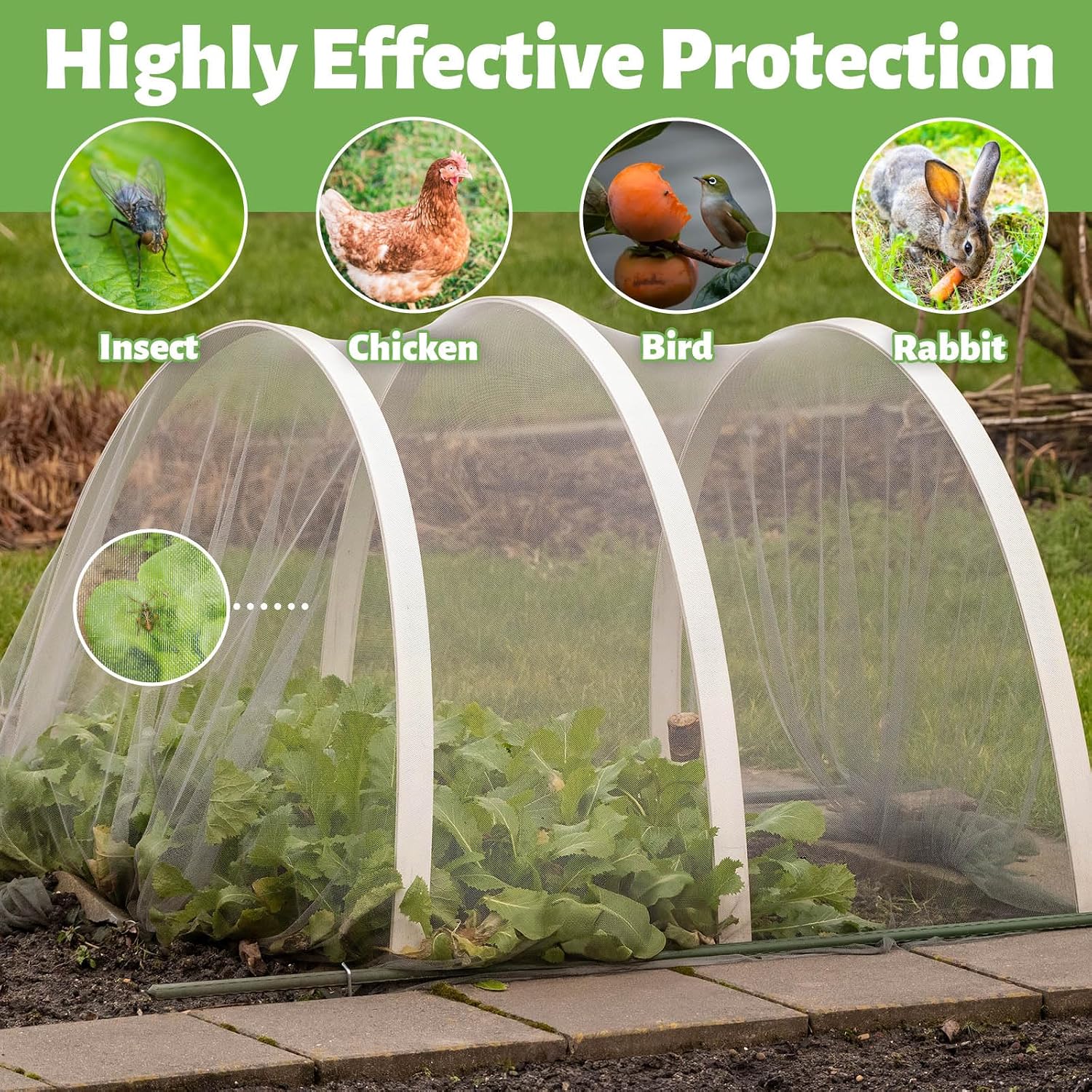 10x50 FT Garden Netting - Heavy Duty 60 Mesh Polyester Insect Barrier with Reinforced Edges | Bird & Pest Protection