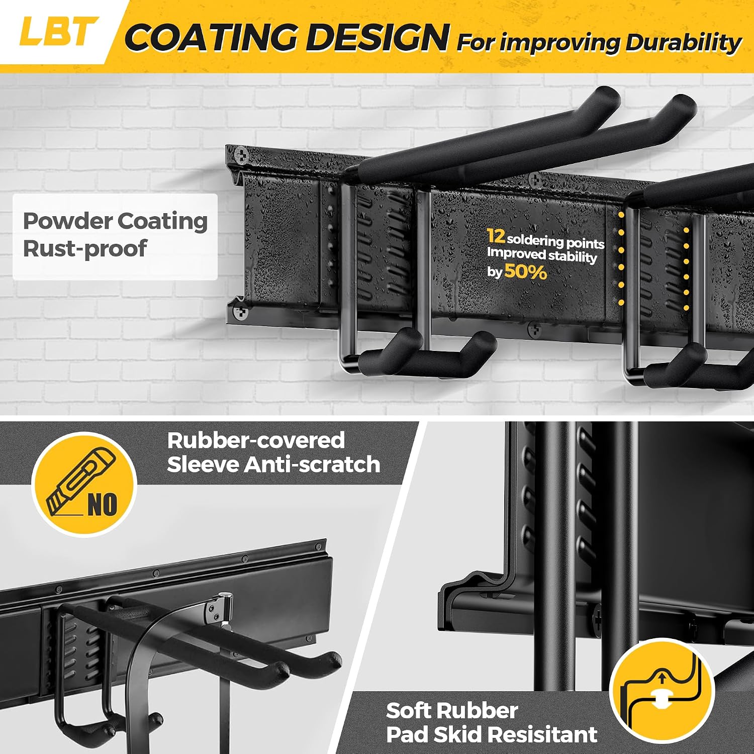 LBT 66" Garage Tool Organizer Wall Mount - 720lbs Garden Tool Organizer | Anti-Rust, Adjustable Hooks, Sheds Garden