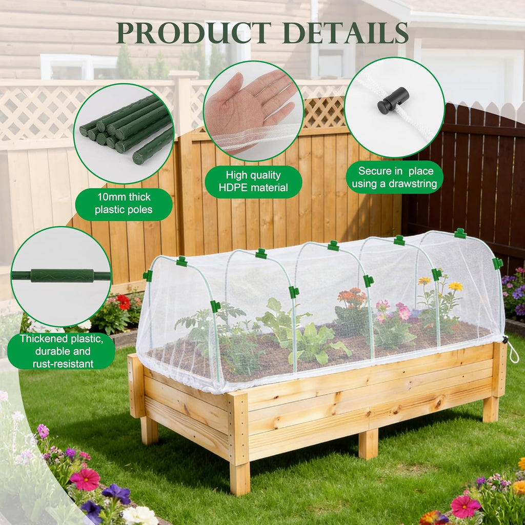 Fayoo Garden Netting Cover Kit with 60 Hoops & 20 Clips, 2 Pack | 0.04in Hdpe Fine Mesh, Plastic-Coated Metal Hoops
