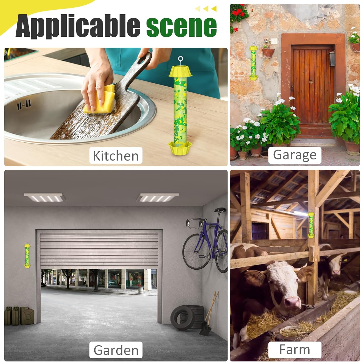 Qualirey 8 Pcs Sticky Fly Trap Fly Stick with Hanging Hook Adhesive Flying for Indoor Outdoor Trap Houseflies and
