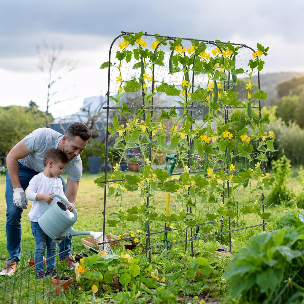 71" x 71" Cucumber Trellis for Raised Bed, Garden Arch Trellis Metal Plant Support Frame with Netting, Sure-Clips &