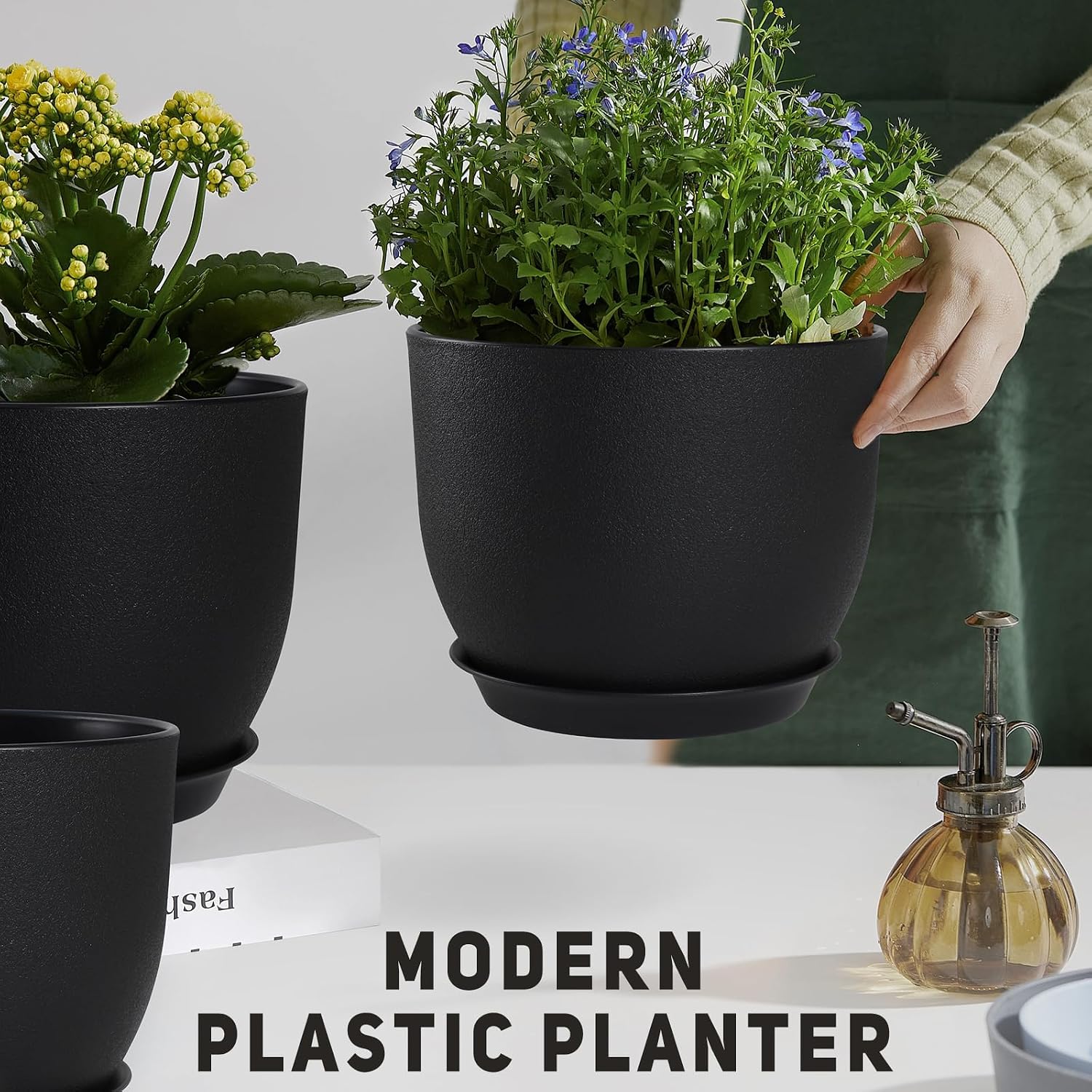 YNNICO Plant Pots 10/9/8/7.5/7 inch Set of 5,Flower Pots with Multi Mesh Drainage Holes, Large Planters for Indoor