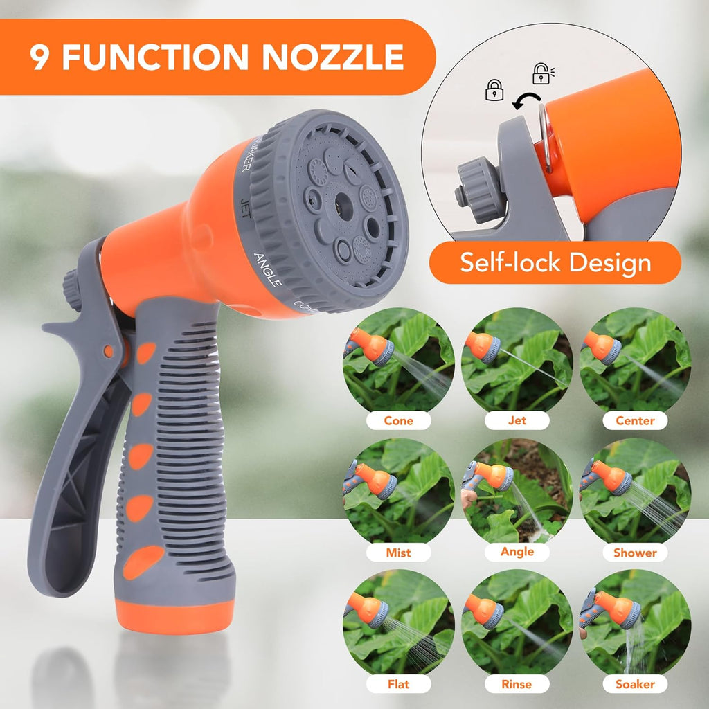 GAOMON Retractable Garden Hose Reel - 1/2 in x 72 ft, Wall Mounted, 9-Function Sprayer, Any Length Lock, 180° Swivel