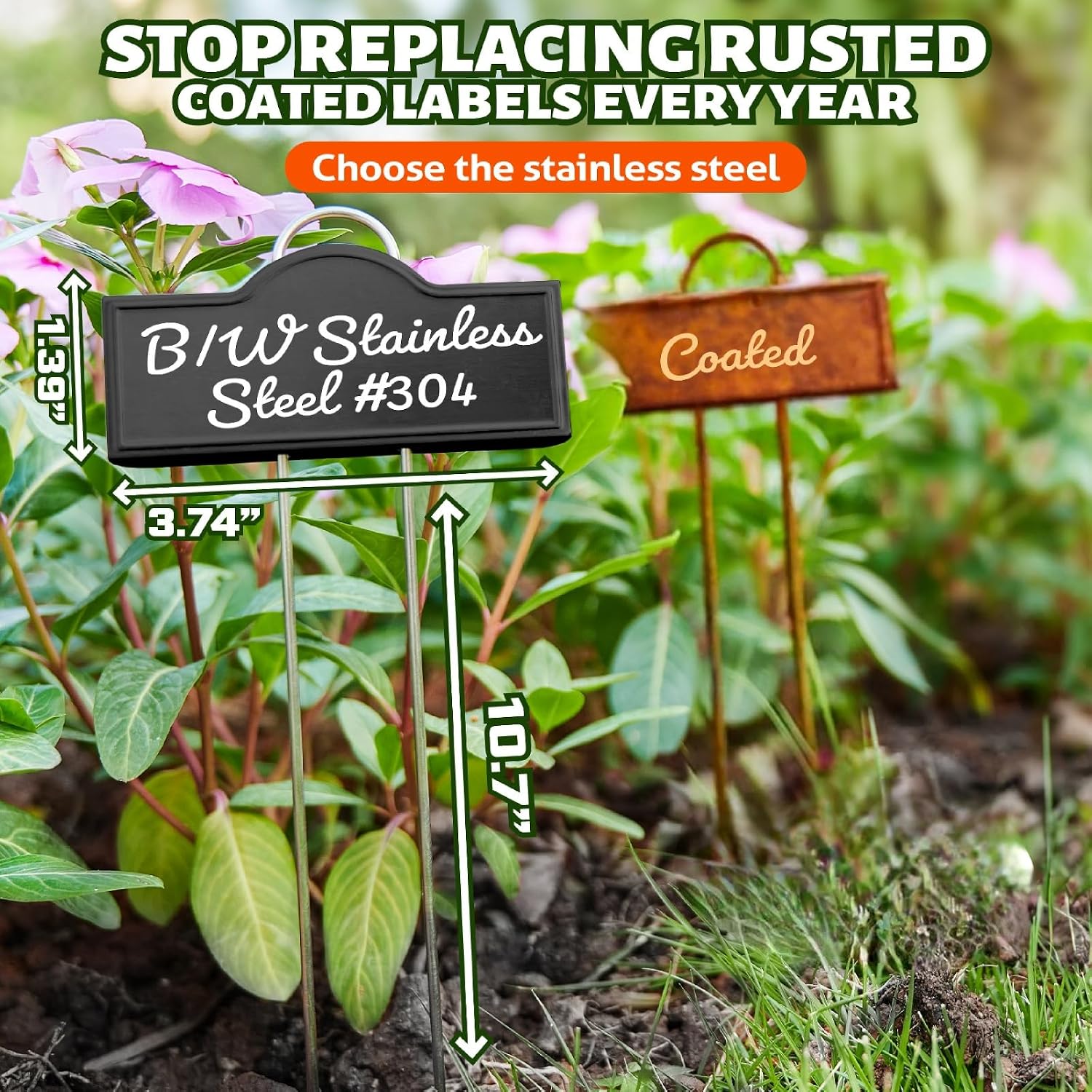 Metal Plant Labels Stainless Steel 304, Weatherproof Garden Label Tall Markers 25 Pack for Outdoor Plants Vegetables