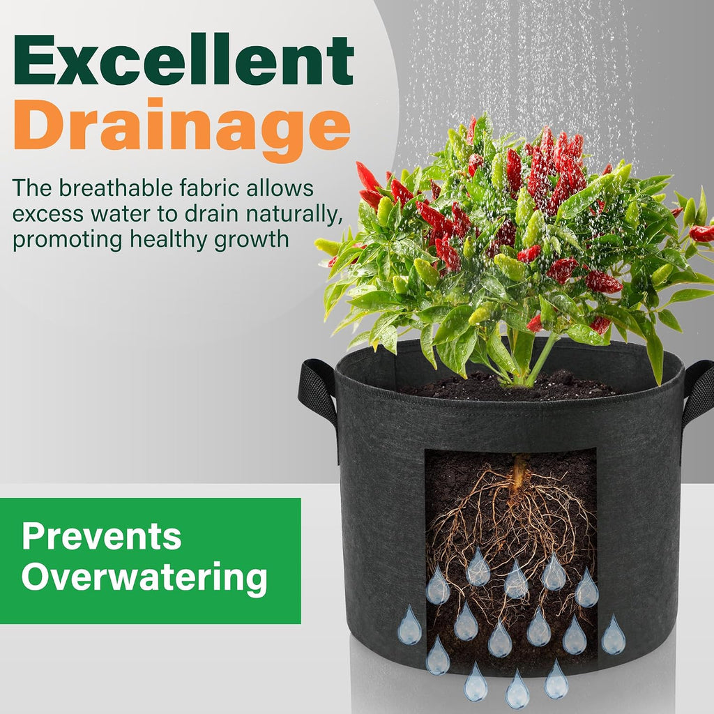LotFancy 5-Pack 20 Gallon Grow Bags, 300G Thickened Nonwoven Fabric Pots with Reinforced Handles, Heavy Duty Aeration