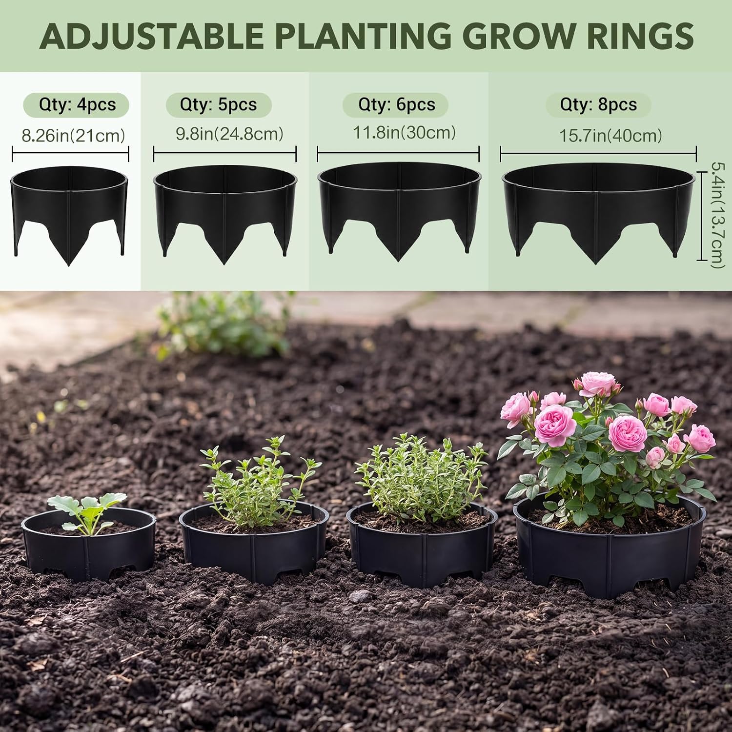 120 Pcs Adjustable Plant Rings for Outdoor Plants, Diameter Range 8.3-15.7in Interlocking Tree Planting Rings Grow