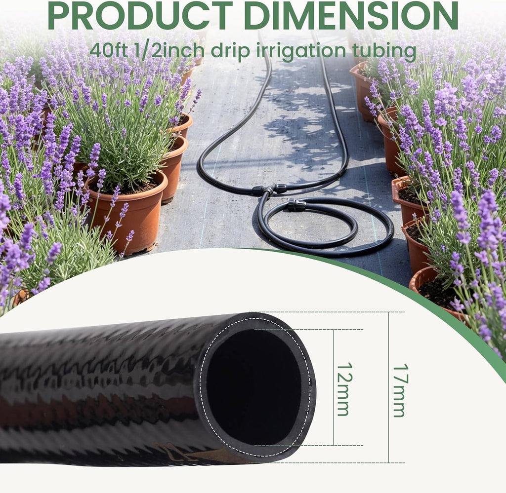40FT 1/2 Inch Drip Irrigation Tubing Extension Hose, Main Line Watering Tube for Expanding Garden Irrigation Systems
