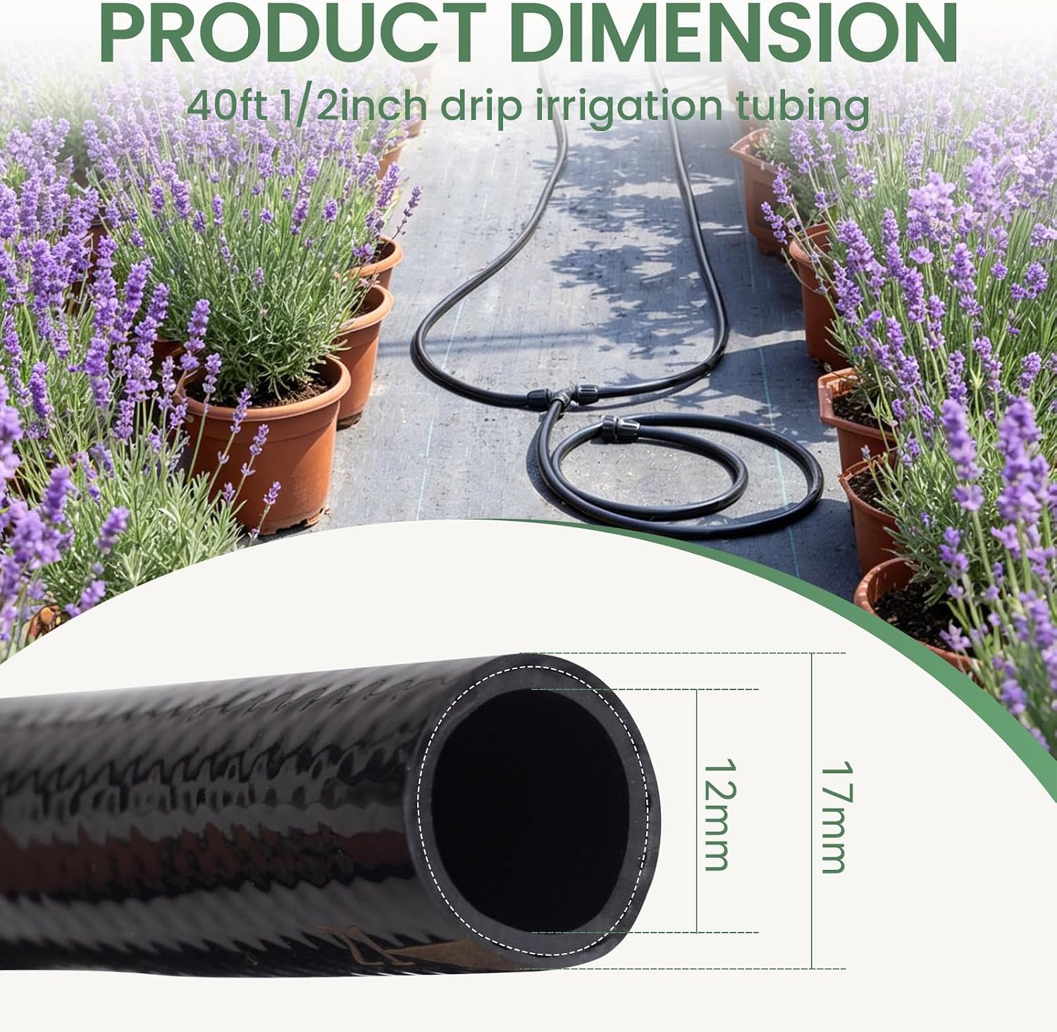 40FT 1/2 Inch Drip Irrigation Tubing Extension Hose, Main Line Watering Tube for Expanding Garden Irrigation Systems
