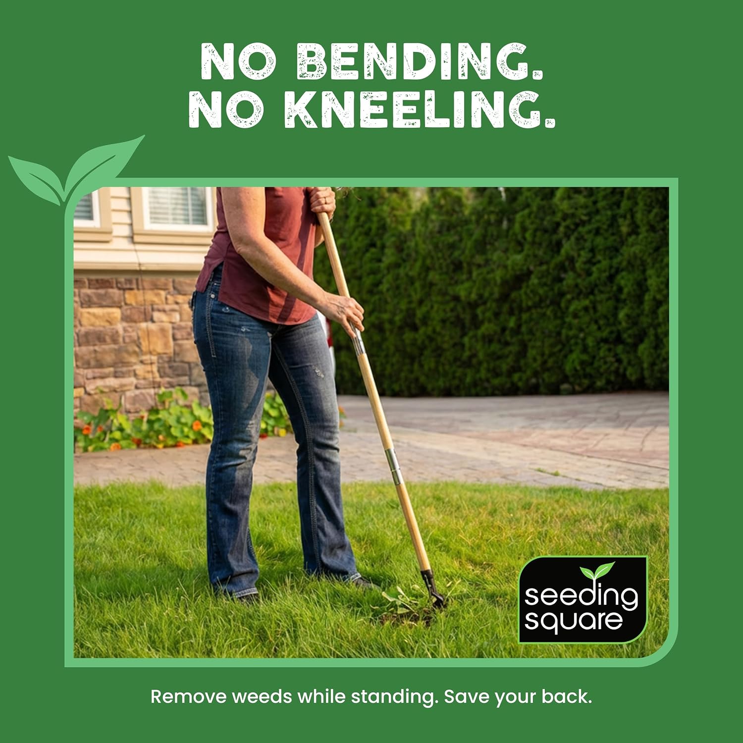 Stand-Up Weed Puller Tool with Long Handle for Dandelions and Garden Weeds. | Carbon Steel Head | Bamboo Shaft