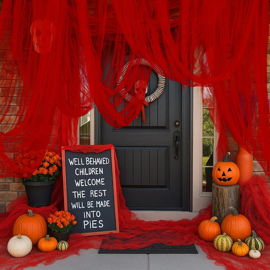 400"x85" Large Halloween Creepy Cloth, Spooky Gauze Party Decoration, Red