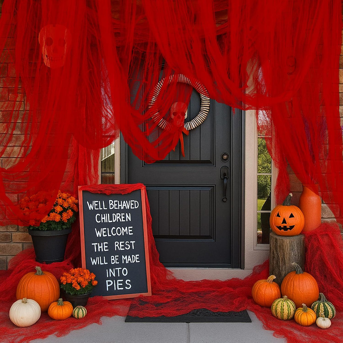 400"x85" Large Halloween Creepy Cloth, Spooky Gauze Party Decoration, Red
