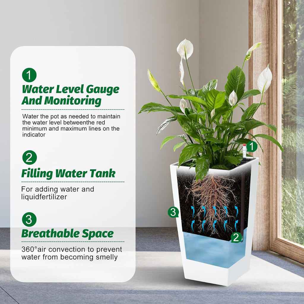 Garvee 16" Tall Planters Set of 2, Outdoor＆Indoor Planter Pots, White | High Front Porch Planter Pots with Drainage