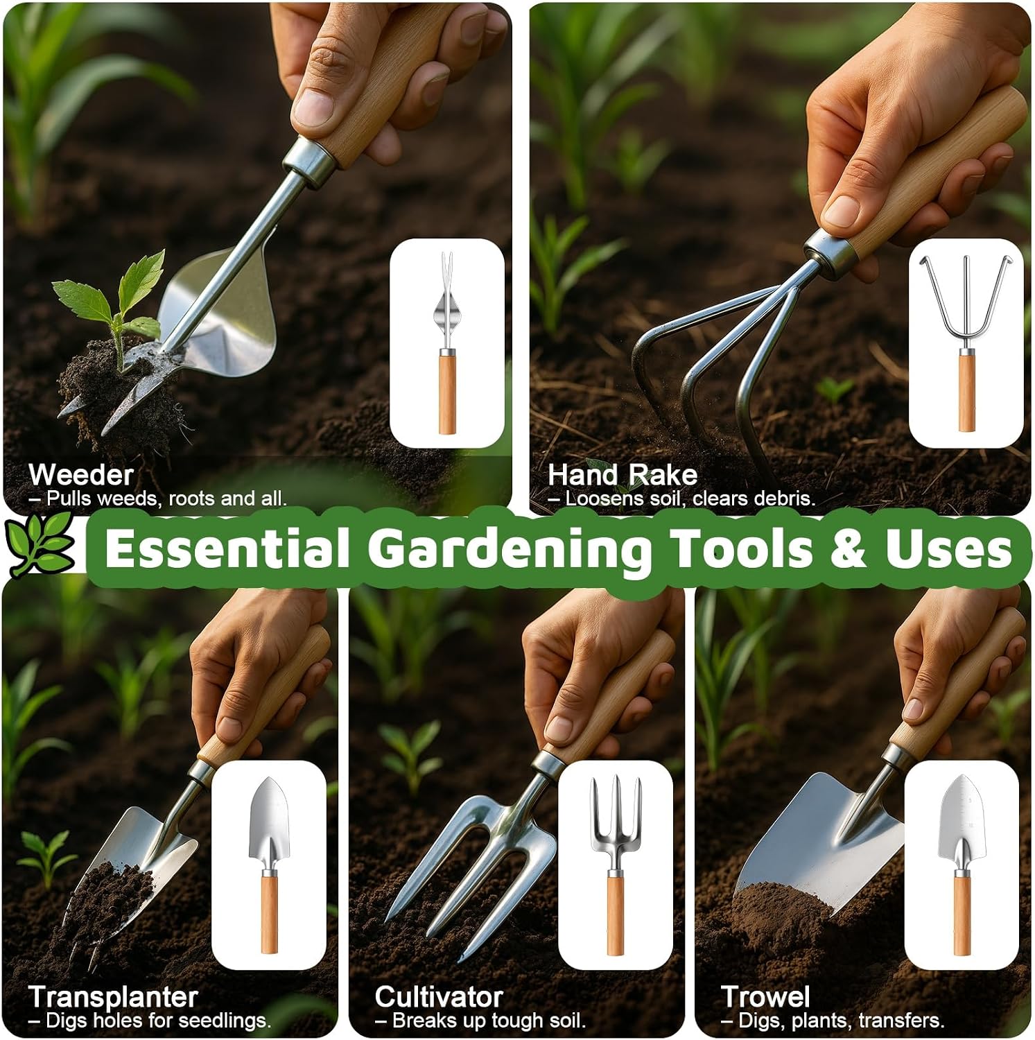Gardening Tools 10-Piece Heavy Duty Garden Tool Set Gardening Gifts | Fashion Durable Tote Organizer Bag, Shears
