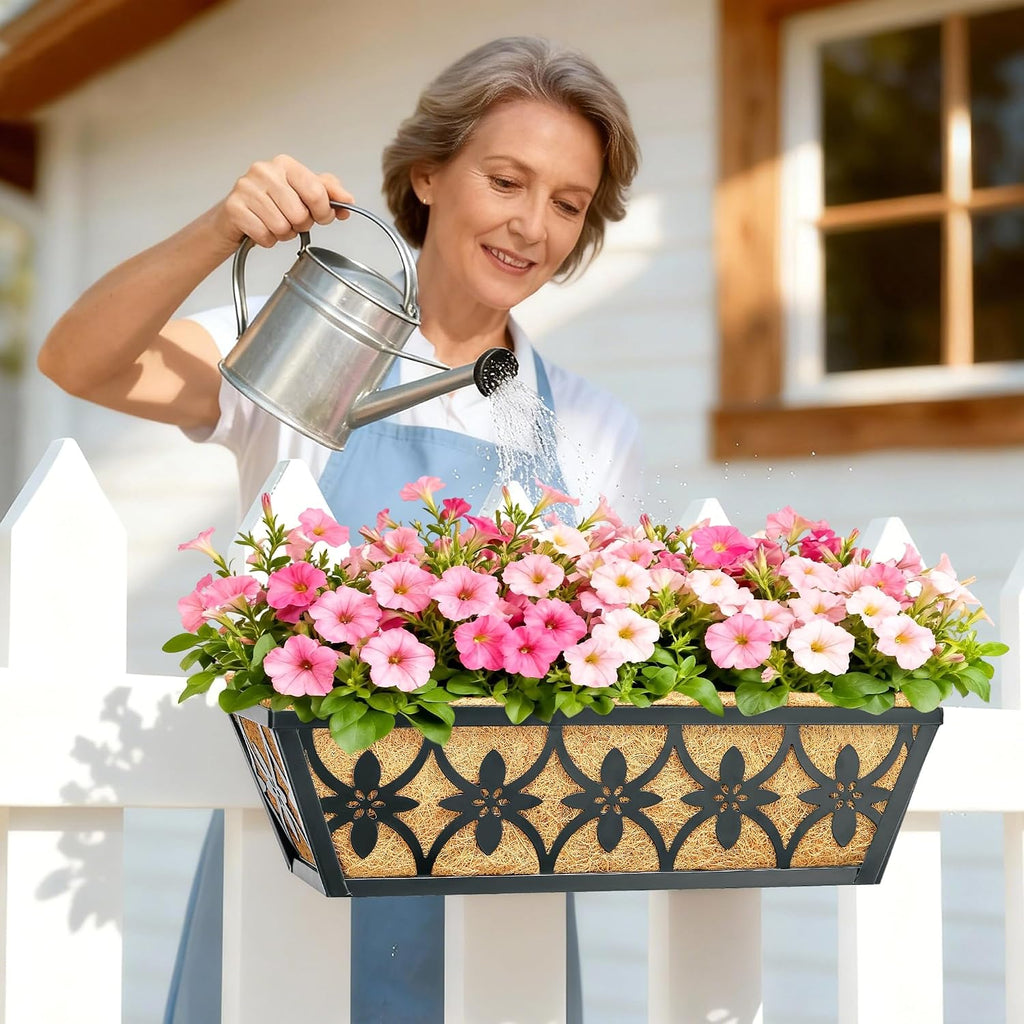 16 Inch Window Boxes Planters Railing Planter Box - 2 Pack Deck Railing Planter Boxes with Adjustable Brackets Coco