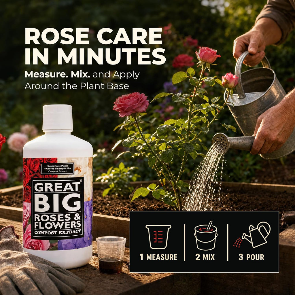 Great Big Roses Fertilizer Booster for Rose & Flower Gardens, 32 Ounce | Organic; For Roses, Flowers, Hydrangeas &