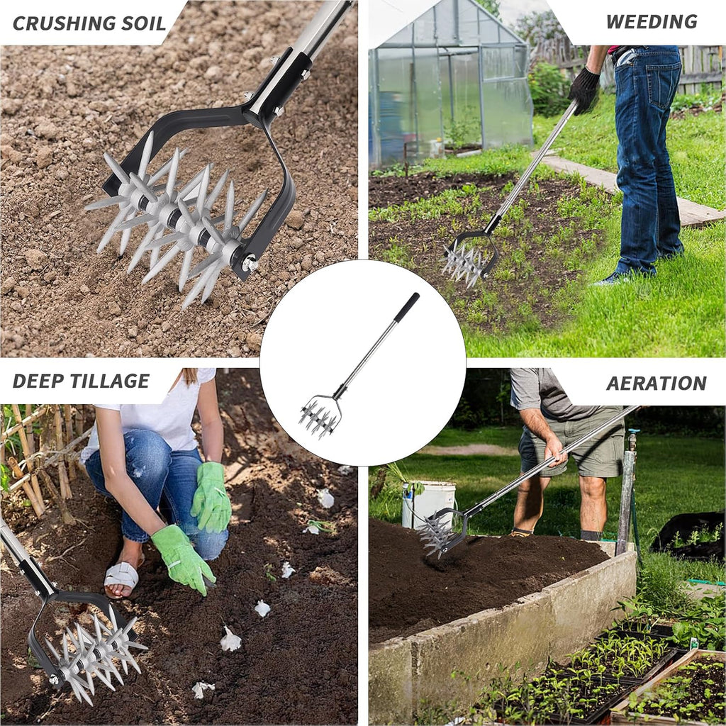 BARAYSTUS Rotary Cultivator Garden Tool, Adjustable Hand Tiller 29.7-57in | Long handle steel cultivator, for aerating