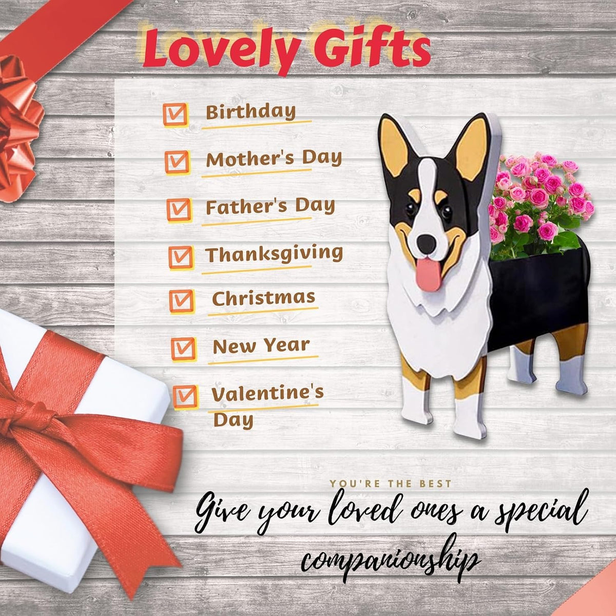 Welsh Corgi Dog Planter Pots, Animal Shaped Flower Pot | Cute Plant Gift for Women and Pet Lovers, Indoor Outdoor