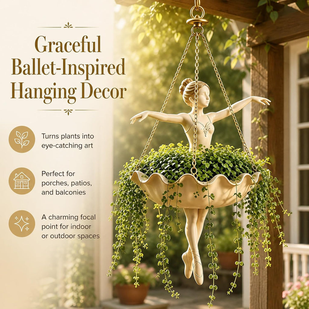 Ballerina Hanging Planter, Ballet Dancer Flower Pot For Plants，1：Large | Whimsical Design; Durable Chain; For Indoor &