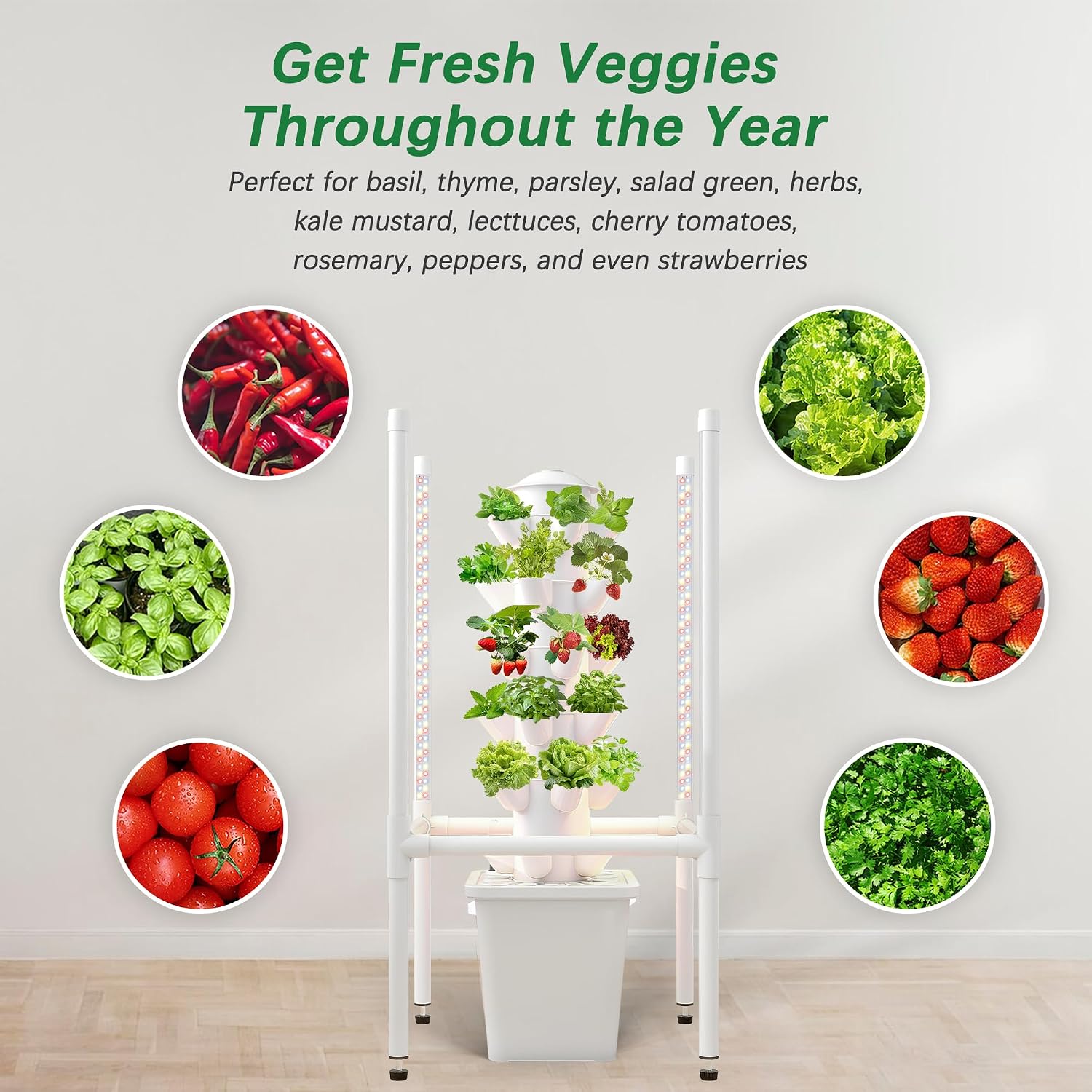Hydroponics Growing System, 30 Pods Indoor Hydroponic Garden with 48W LED Grow Light for Year-Round Gardening, Plants