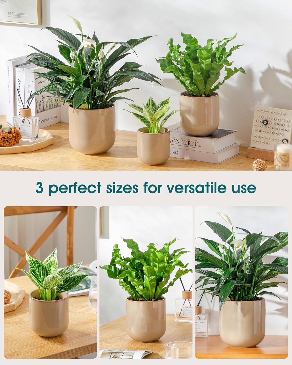 vancasso Ceramic Plant Pots, 4+5+6 inches, Set of 3, Planters with Drainage Hole, Flower Pots Planters Pots for Indoor
