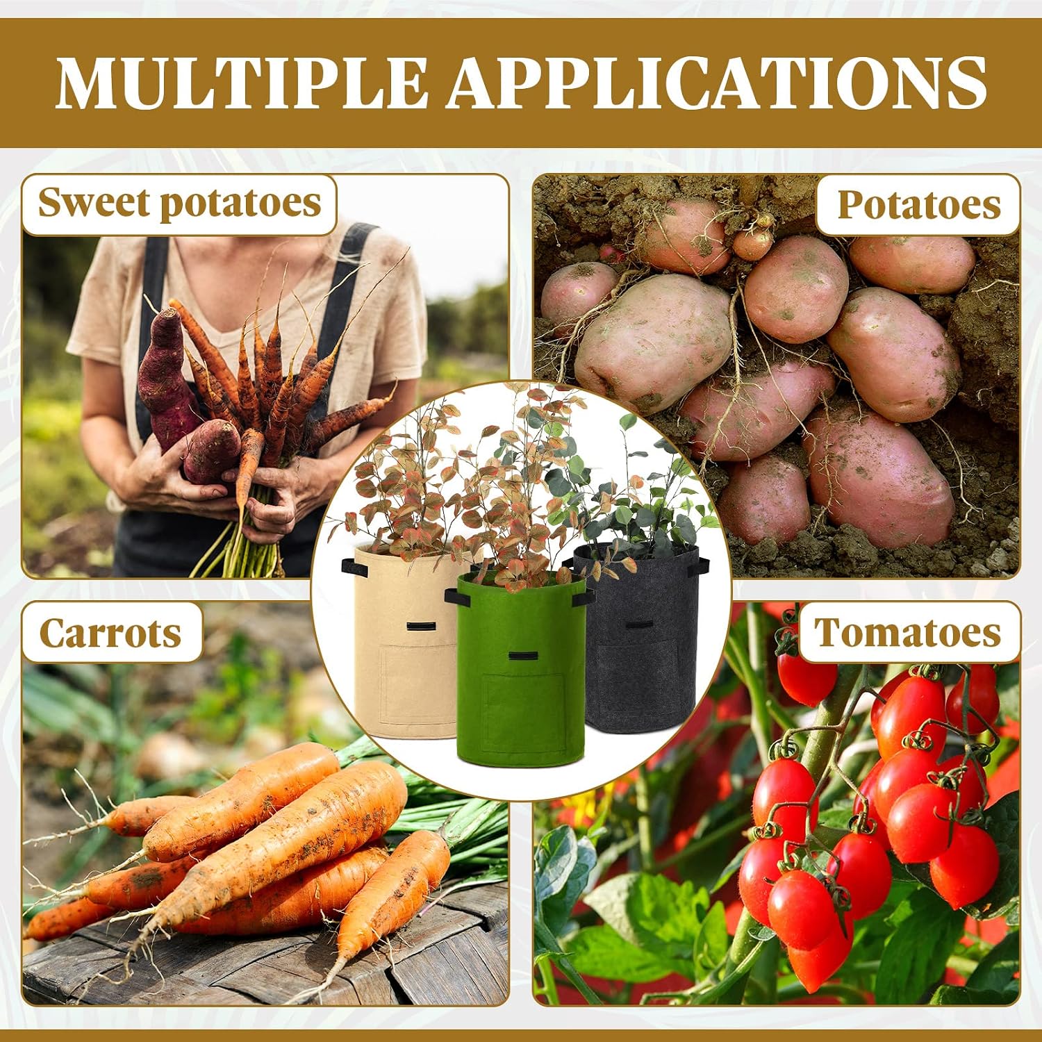 Yinder 20 Pcs 10 Gallon Potato Grow Bags with Flap and Handles Thickened Aeration Fabric Pots Garden Bags Potato