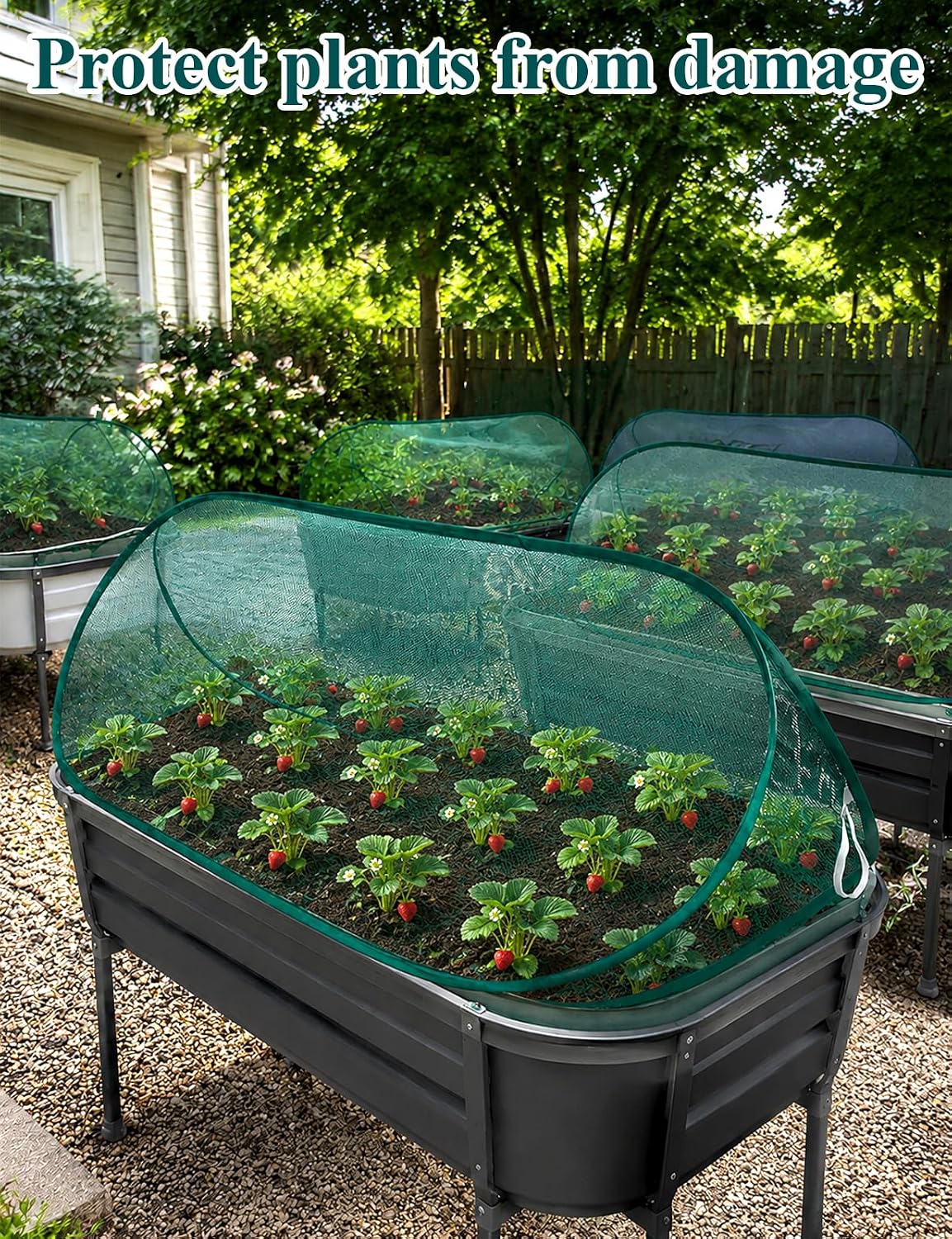 4 Pcs Pop Up Garden Mesh Plant Cover, 39" x 15" x 15" Foldable Plant Protector Net Cage for Raised Beds, Vegetables