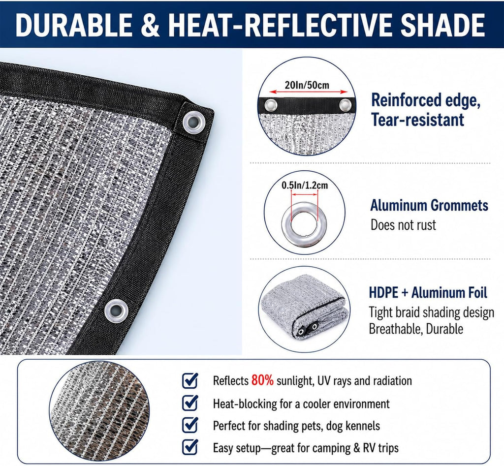 10x20 FT 80% Aluminet Shade Cloth, Reflective Tarp, Heat Blocking Mesh | Reflective tarp mesh blocks heat and UV rays
