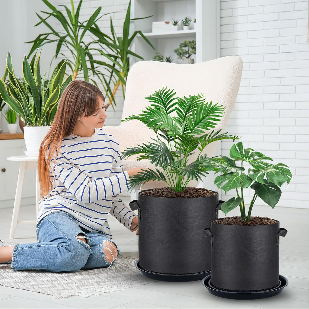 POILKMNI 4 Pack 14 Inch Self-Watering Fabric Pot Base | Auto Irrigation Plant Saucer Tray for 5 Gallon Grow Bags