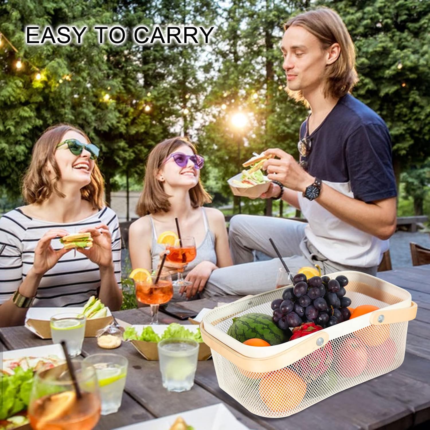 Garden Harvest Basket,Delicate Harvest Basket for Garden Vegetables,Practical Metal Mesh Wire Basket with Handle