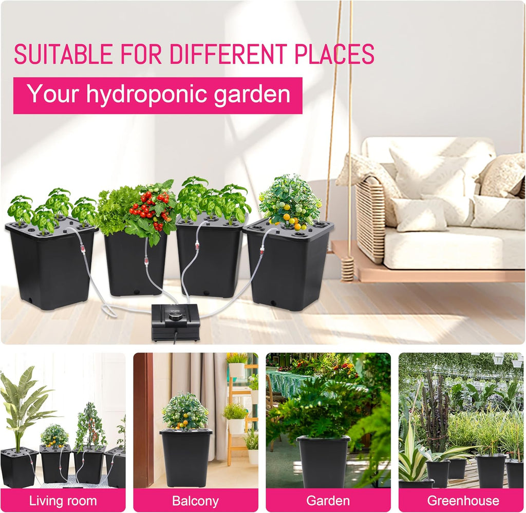 4 Hydroponic Buckets Kit for Plants, Hydroponics Growing System for Herbs/Tomato/Vegetables, DWC System with Air Pump &