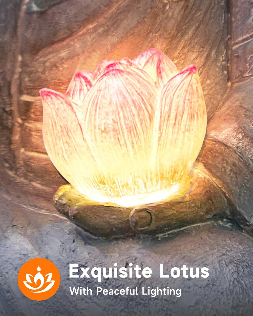 Buddha Statue Outdoor with Lotus Flower Light, IP65 Waterproof Solar Statue Lights, Outdoor Statues for Garden, Zen