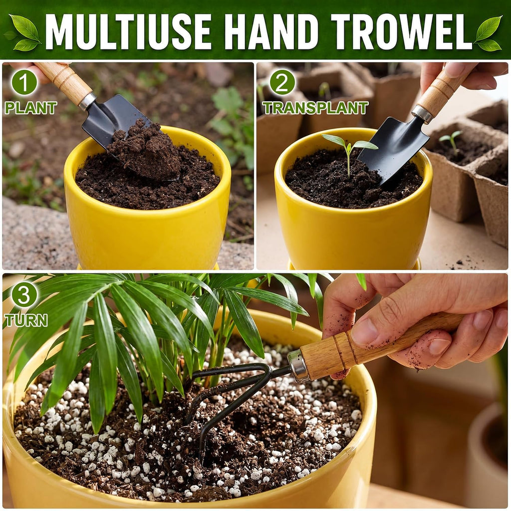 72 Pcs Mini Gardening Tools Kit with Small Trowel Mini Shovel & Hand Rake Rust Resistant Iron Succulent Tools with Wood
