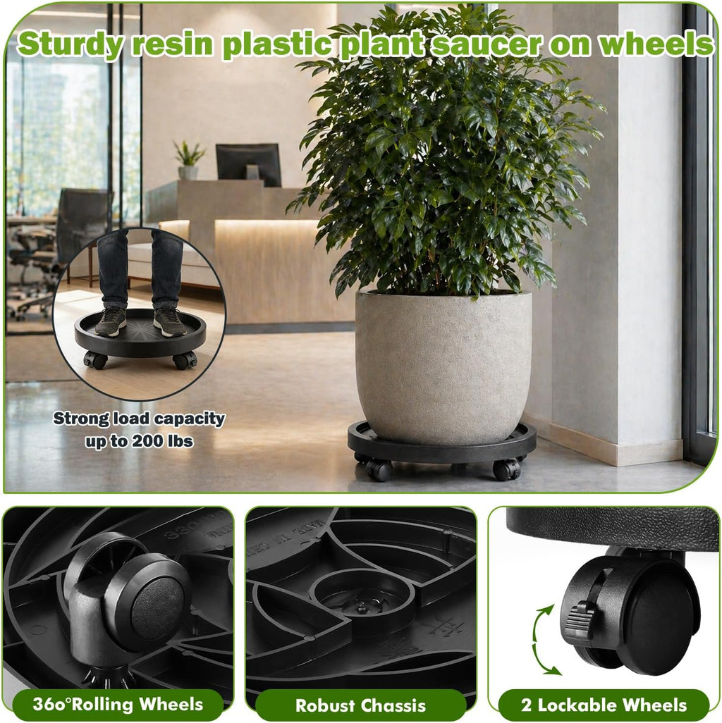 Planterhoma 5 Packs 12 Inch Plant Caddy with Wheels Rolling Plant Stand Wheeled Plant Dolly Heavy-Duty Large Pot Mover