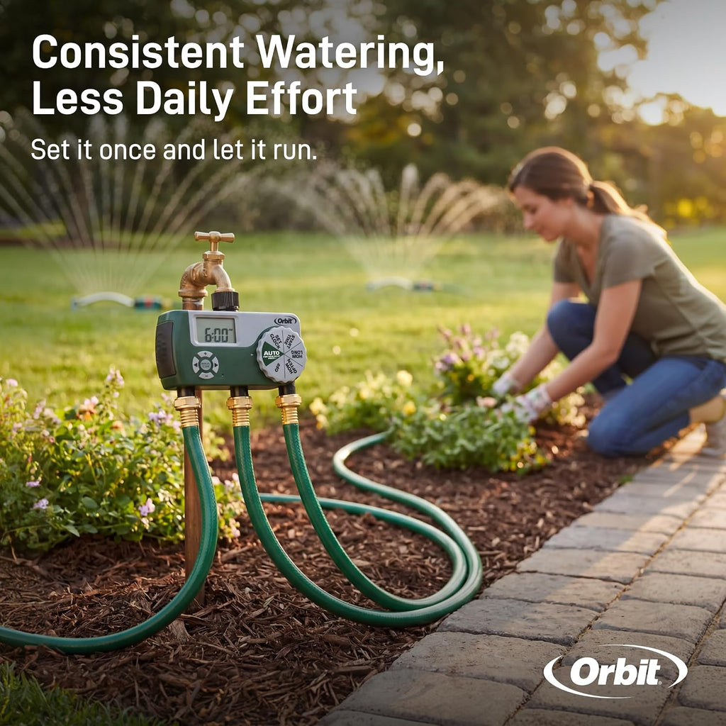 Orbit Programmable Digital Hose Watering Timer - 3 Outlet - Battery Powered - with LCD Screen - Built-in Rain Delay