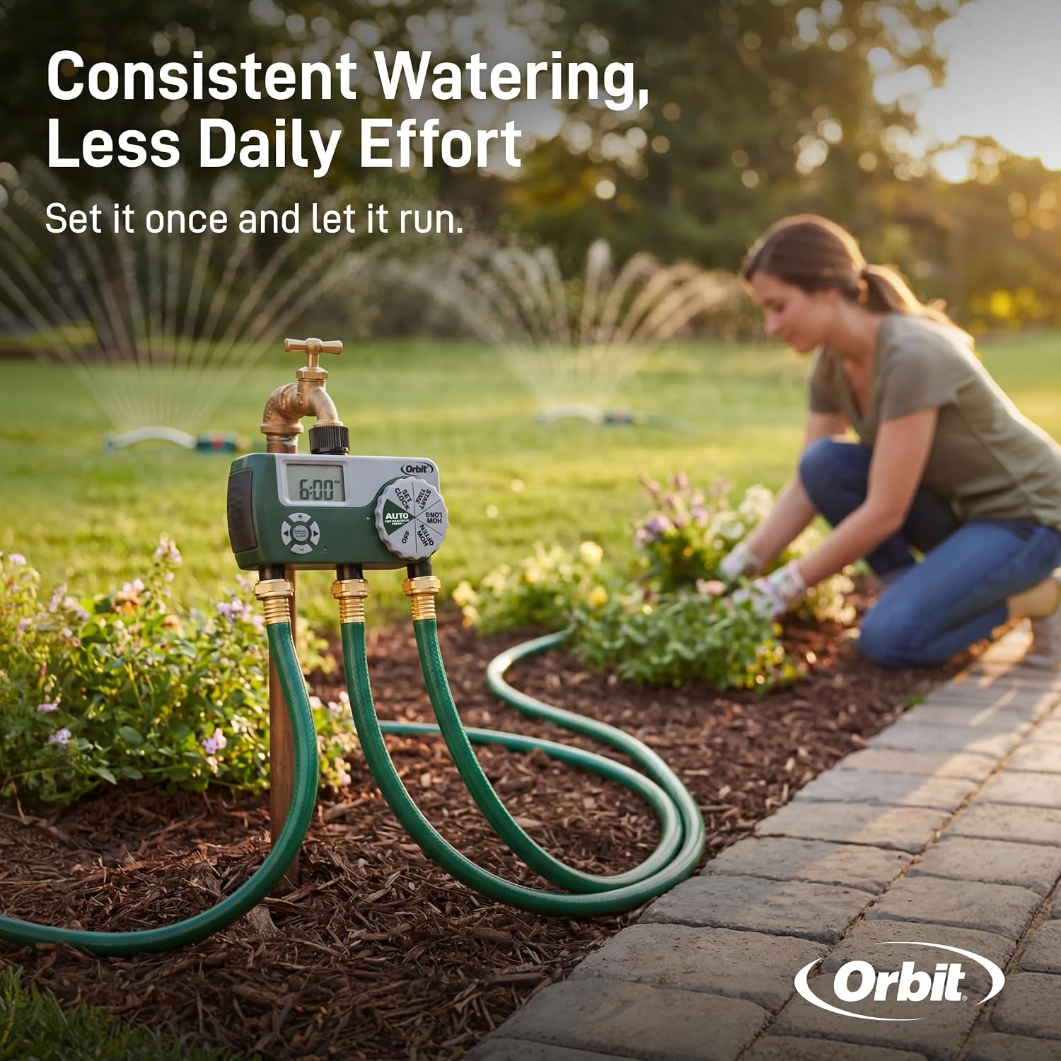 Orbit Programmable Digital Hose Watering Timer - 3 Outlet - Battery Powered - with LCD Screen - Built-in Rain Delay