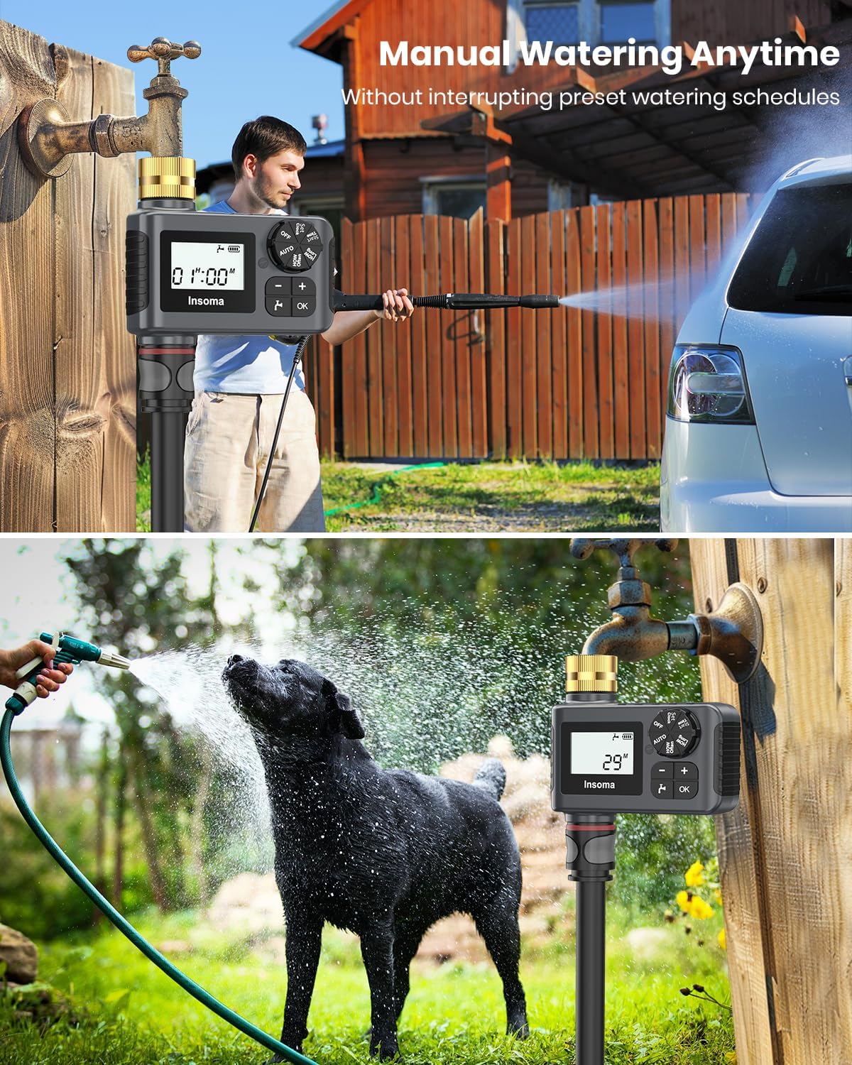 2 PCS Water Timer with Brass Inlet, Water Sprinkler Timer with Rain Delay/Manual/Automatic Drip Irrigation and Lawn