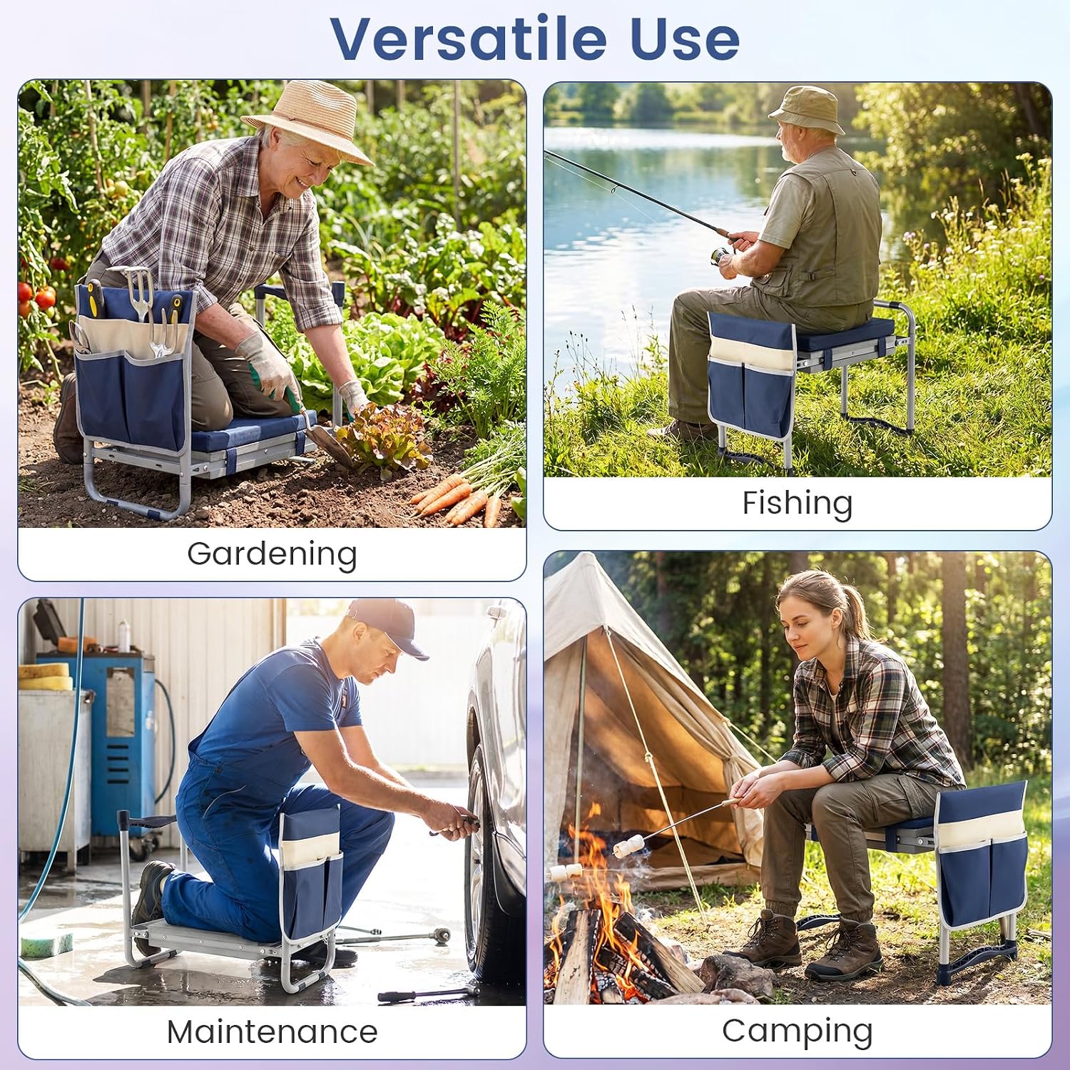 GIANTEX Garden Kneeler & Seat, Heavy-Duty Garden Bench, Navy with 1 Bag | Portable Bench with Widen EVA Foam Pad, Holds